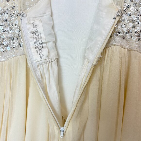 Women’s Vintage-Inspired Off-White/Cream Embellished Silk Dress W/Lettuce Hem - Picture 11 of 16